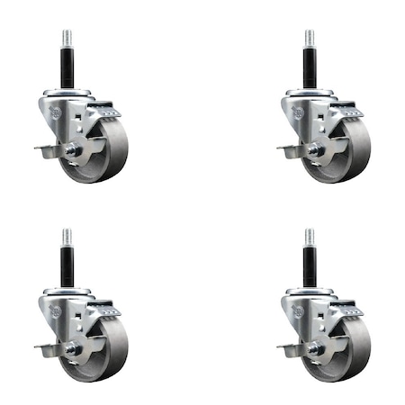 Service Caster 3'' Semi Steel Swivel 3/4'' Expanding Stem Caster Set with Brake, 4PK SCC-EX20S314-SSS-TLB-34-4